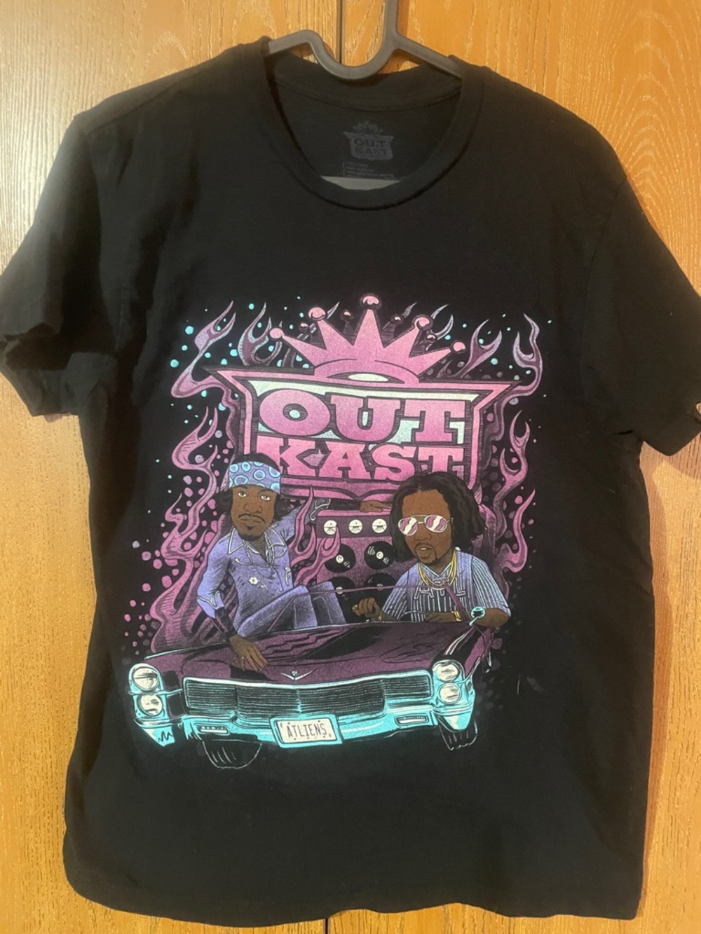OutKast Graphic Short Sleeve Tee - Black with Pink & Teal Artwork